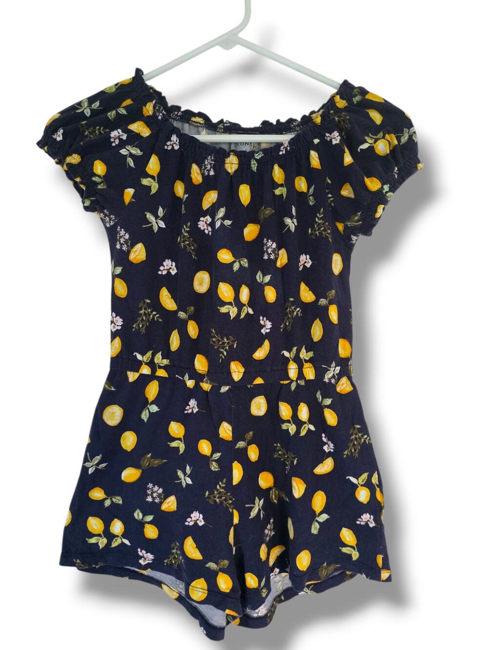 Old Navy Girls 8 Lemon Puff Sleeve Shorts Romper 100% Cotton
